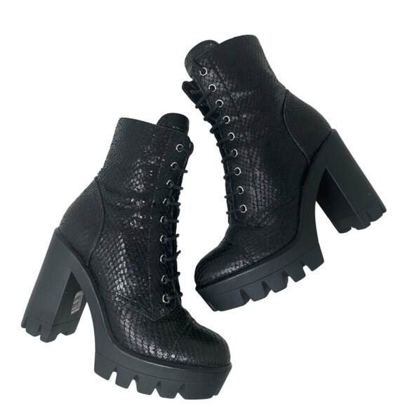 Giuseppe Zanotti Gintonic Black Snake Embossed Leather Combat Platform Boots 7.5 - Picture 6 of 16
